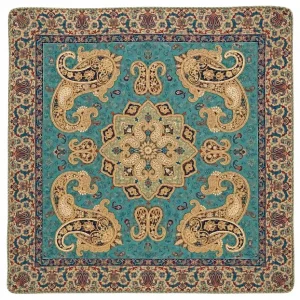Termeh Tablecloth, Handmade Turquoise Toranj Design (100 x 100cm)