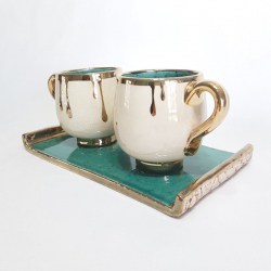 GOLDEN TEARS MUGS SET HANDMADE POTTERY-Persis Collection