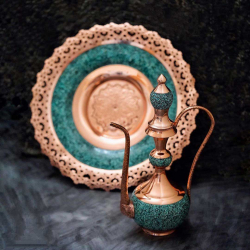 FIROOZEH KOOBI TURQUOISE ON COPPER ROSE WATER SPRINKLER 35CM