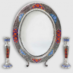 SILVER GHALAMZANI MIRROR & CANDLESTICKS